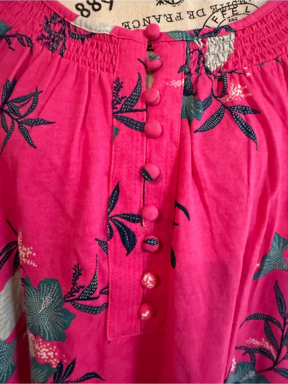 Bright Pink Floral Peasant Top - Picture 2 of 7